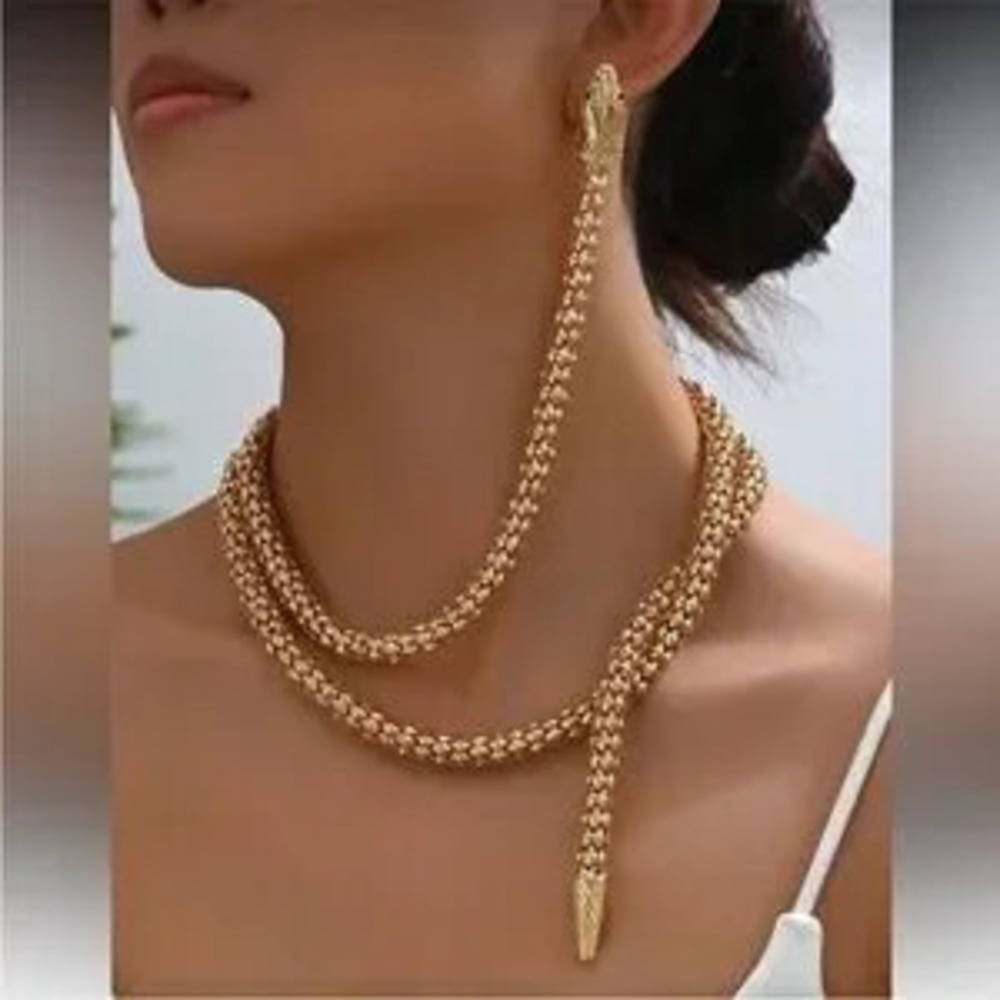 Serpanti Retro Punk Snake Chain Necklace & Earring Set
